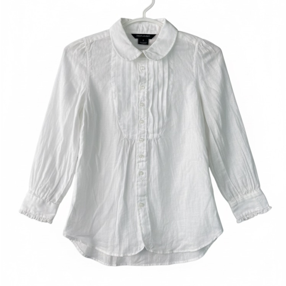 NWT • Ralph Lauren Girls 6 White Linen Pintuck Peter Pan Collar Blouse Preppy